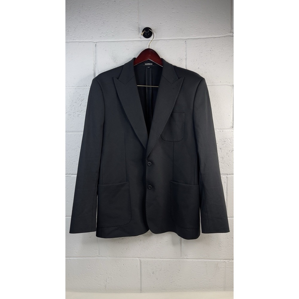 Express Blazer Mens 42R Black Slim Fit Sport Coat Stretch 2 Button EUC